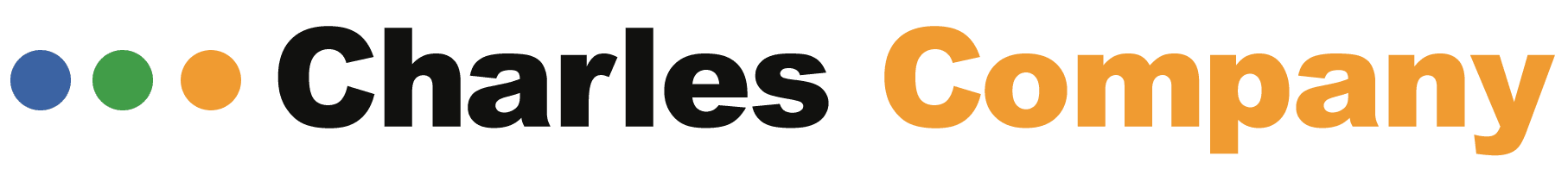 logo Orange background with the name "Charles" in black text. Two small circles, one blue and one green, are to the left of the text.